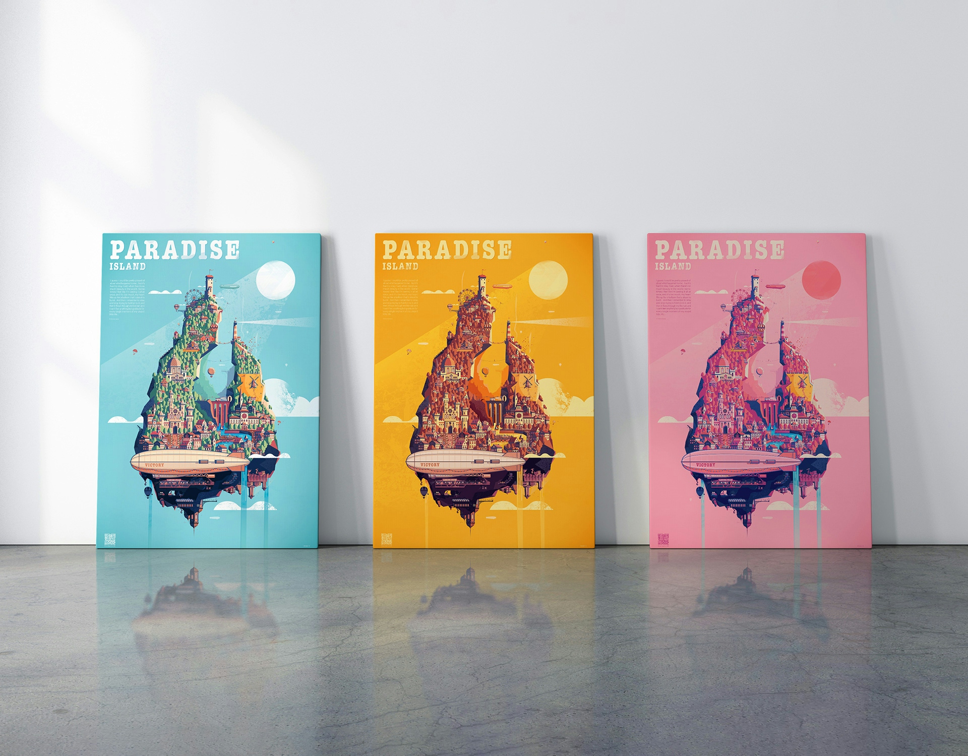 Три постера Paradise Island в ряд